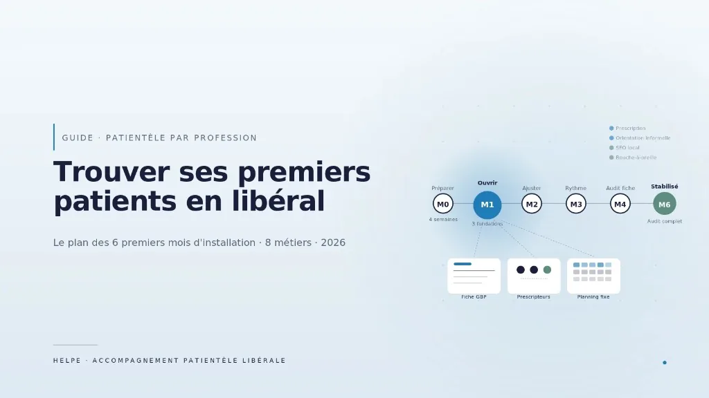 Chronologie des 6 premiers mois d'installation en libéral : préparer, ouvrir, ajuster, rythme, audit fiche, stabilisation